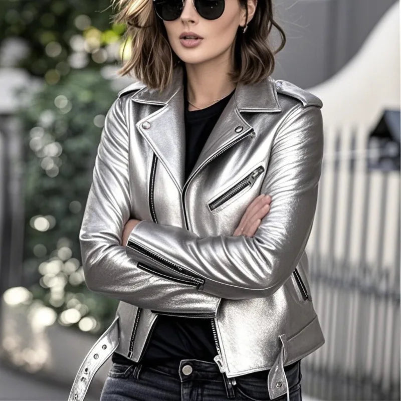 Fitaylor Spring Autumn Women PU Leather Jacket Casual Lady Windproof Motorcycle Leather Coat Plus Size S-5XL