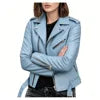 Imitation Leather Women Slim Sashes Casual Biker Jackets Outwear Female Tops BF Style Black Leather Jacket Coat