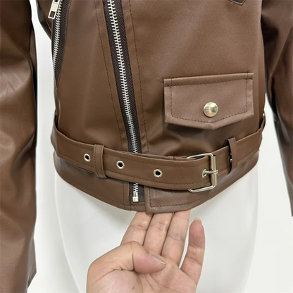 Imitation Leather Women Slim Sashes Casual Biker Jackets Outwear Female Tops BF Style Black Leather Jacket Coat