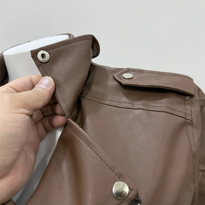 Imitation Leather Women Slim Sashes Casual Biker Jackets Outwear Female Tops BF Style Black Leather Jacket Coat