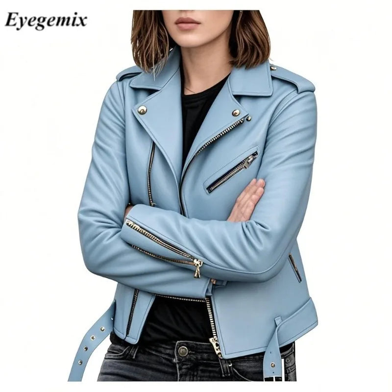 Fitaylor Spring Autumn Women PU Leather Jacket Casual Lady Windproof Motorcycle Leather Coat Plus Size S-5XL