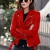 Imitation Leather Women Slim Sashes Casual Biker Jackets Outwear Female Tops BF Style Black Leather Jacket Coat